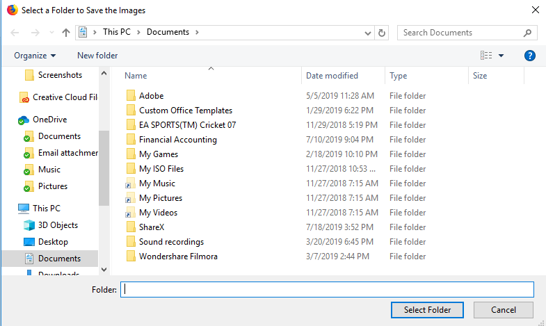 Select a folder to save all images
