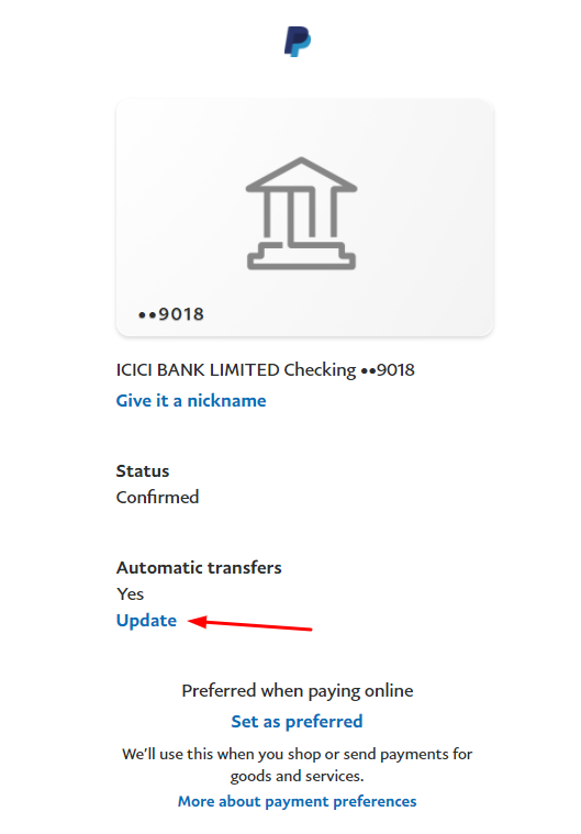 change account on paypal