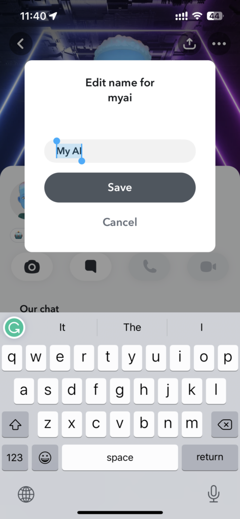 how to add nickname to snapchat ai